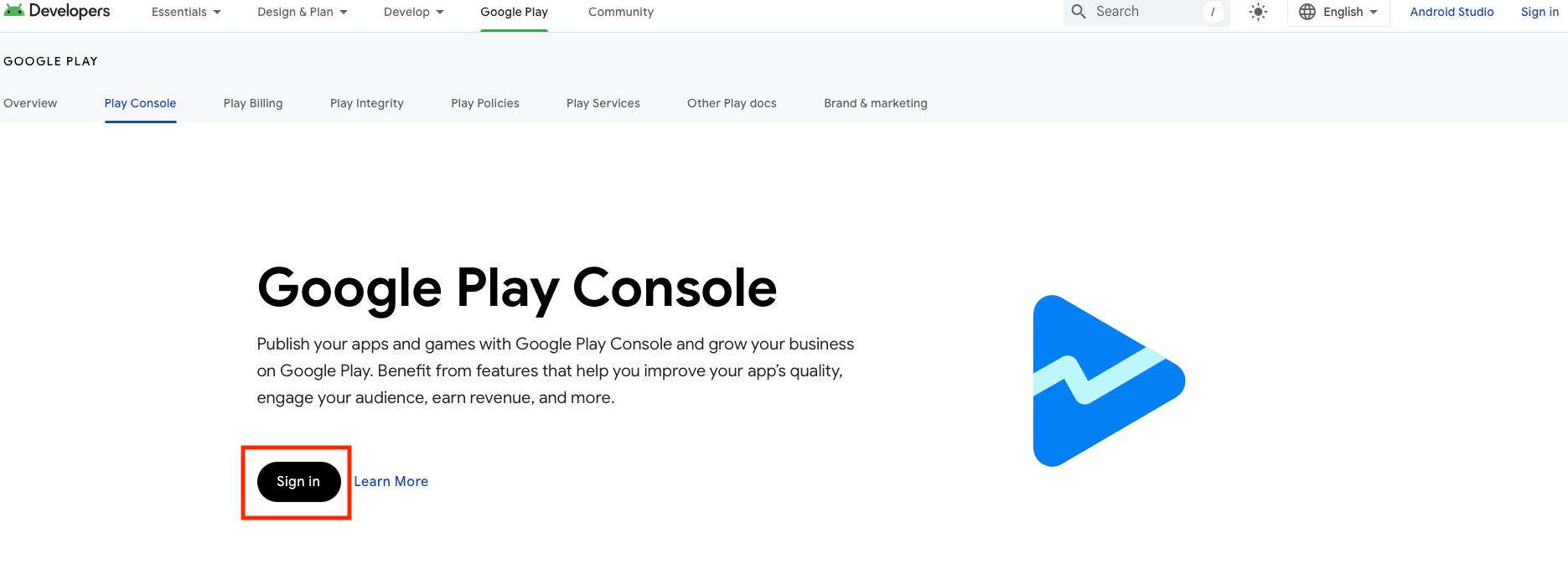 登入 Google Play Console